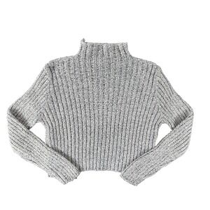 Gap Sweater Womens Small Gray Ribbed Mock Neck Cropped Pullover Winter Knit